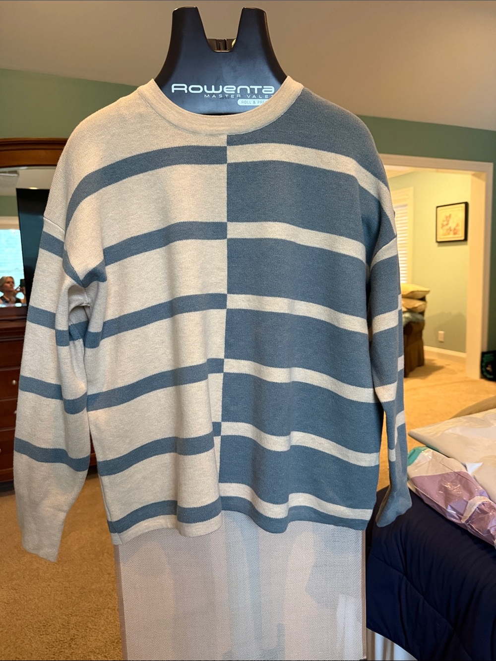 Staccato Women's Crewneck Sweater - Blue and Cream Stripes